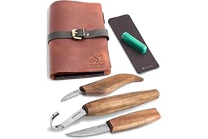 BeaverCraft Wood Carving Tools Set for Spoon Carving Kit 3 Knives in Tools Roll Leather Strop and Polishing Compound Spoon Carving Tools Hook Sloyd Detail Knife Deluxe Spoon Carving Kit S13X