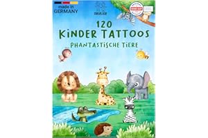 MAGALUGA 120 hautfreundliche temporäre Kinder Tattoos Tiere dermatologisch SEHR GUT Kinder Tattoo MADE IN GERMANY Tattoo Kinder für Jungen Mädchen Mitgebsel Kindergeburtstag Schultüte