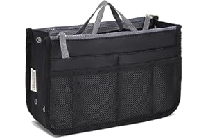 YUEMING Organisateur de Sacs à Main, Femmes Sac de Rangement Intérieur Bag avec 13 Poches Grand Extensible Bourse avec Fermeture Eclair et Poignée pour Documents, Téléphone, Cosmétiques et Clés