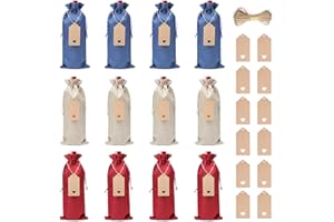 XiYee Bolsas de Vino de Yute, 12 Bolsas de Vino de Arpillera, 35cm X 15cm Hessian Wine Carriers con Cordón, Bolsas de Regalo para Vino Envoltura de Botella para Cata de Vinos Fiesta Boda Cumpleaños