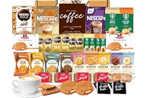 GIFT HARBOUR Coffee Gift Set Biscuit Hamper - Coffee Lovers Gifts for Men - Caramel/Chocolate/Toffee Nut/Honeycomb - Border Biscuits, Walkers Shortbread, Biscoff & Jumbo Stroopwafels