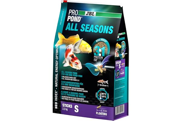 JBL Nourriture standard pour Koïs, Bâtonnets Alimentaires Flottants, Nourriture de saison, ProPond All Seasons, Taille: S, 2,2 kg