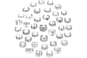 LOLIAS 40 Piezas Anillos de Dedo Abiertos para Mujeres Juego de Anillos Nudillos Verano Bohemios Anillos Pie Playa Anillos Abiertos para Dedos Pies Anillos Retro para los Dedos