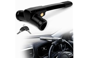 GADLANE Czarna blokada kierownicy w kształcie litery T, zabezpieczenie przed kradzieżą, odpowiednie zabezpieczenie samochodu do samochodu, furgonetki i przyczepy kempingowej, z 2 kluczami, mocna