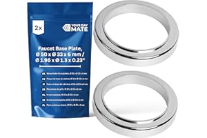 YOUR DAY MATE Robinetterie de lavabo Rosette, 2 pcs, Ø 50 mm extérieur, Ø 33 mm intérieur, 6 mm de hauteur, ABS en finition brillante, accessoire plaque de base pour recouvrir les trous de plus grand diamètre