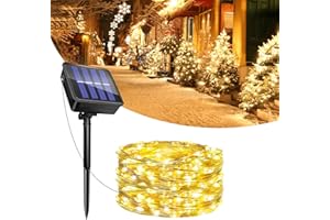 CALDARAX Catena Luminosa Esterno Solare, 5M 50 LED Luci Solari Giardino, 8 Modalità IP65 Impermeabile Filo di Rame Luci Lucine da Esterno Decorative Per Patio Natale Matrimoni Festa (Bianco Caldo)
