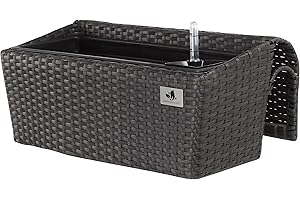 Gartenfreude Jardinières en résine tressée avec Support et système d'irrigation, de Couleur Anthracite, 52 x 25 x 22 cm