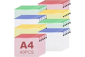 Texliney 40 Stücke Dokumententasche A4, Mesh Kunststoff Reißverschlusstasche, Datei Taschen mit Reißverschluss A4, Zipper Taschen für Datei, Dokumente, Schule, Zuhause, Büro, Reisen, Kosmetika