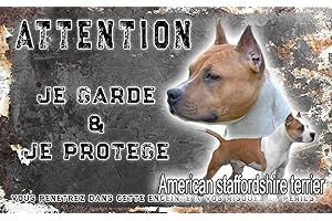 PETS-EASY Plaque Attention au Chien Personnalisable 30x15 cm - Panneau Chien American Staff/Pitbull - Aluminium Résistant aux Intempéries - Pancarte Chien de Garde pour Portail
