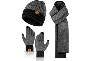 INSISMY Hat and Scarf Set for Men with Touch Screen Gloves Winter Beanie Hat Thick Fleece Lined Thermal Gloves Long Scarf Neck Warmer for Men Women