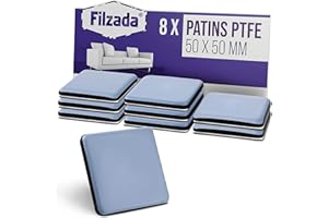 Filzada® 8X Patins pour Meubles Téflon Auto-adhésifs - 50 x 50 mm (carré) - Chaise de Planeur Professionnels/Planeur PTFE (Téflon)