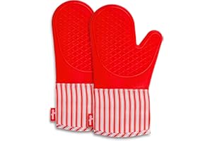Chilgoza Silicone Oven Gloves Heat Resistant for Cooking BBQ Grilling Microwave Red