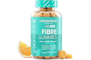 Fibre Gummies – 4000 mg High Fibre – Fibre Supplements with Calcium for Gut Health and Digestive System Support - Vitamin D, B12, Chromium and Inulin - 60 Gummies – by Novomins