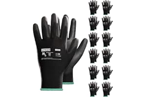 PACIFIC PPE PACIFIC 12 Paia di Guanti da Lavoro, Rivestiti in nylon PU, Versatile, Protezione Meccanica e Industriale, Power Grip, EN 388, Nero, XL/10