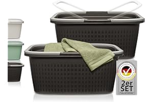 Hausfelder Wäschewanne mit Henkel 35l, Wäschekorb groß stabil 2er Set, Kunststoff Wäschekorb tragbar mit Griff 58x37x25cm (Anthrazit-Schwarz)