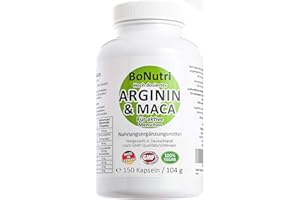 BONUTRI Maca 3600 mg & Arginin 3000 mg 150 Kapseln Deutsche Qualität Ohne Magnesiumstearat Vegan Gluten-/Laktosefrei