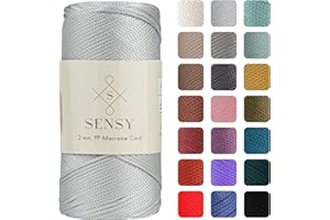 S SENSY Sensy Premium 2 mm 230 Meter Polyester-Seil, 100% Polypropylen-Kordel Makramee-Kordel 2 mm Häkeltasche Kordel Makramee Seil Häkelgarn Geschenk für Strickwaren (Silver)