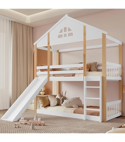 EINHOM Etagenbett 90x200 & 140x200 Cm - Kinderbett Mit Rutsche Stauraum Kiefernholz