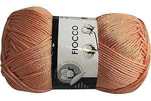 filati italiani Cotone Fiocco. 100% Cotton, 50g (125m) per Uncinetto e Maglieria (Pesca - 7271)