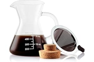 Apace Living Set Caffettiera Pour Over con Filtro Misurino da Caffè e Tappo in Sughero – Elegante Dripper per caffè con Caraffa in Vetro & Filtro Permanente in Acciaio Inox (500 ml)