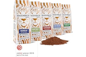 ‎HAGENBECK KAFFEE Hagenbeck Kaffee gemahlen | Probier-Set mit 5 aromatischen Filterkaffee-Sorten aus traditioneller Röstung | Je 250g Caféhaus, Hanseat, Der Milde, Bio-Reinkultur & Bio-Sanftmut