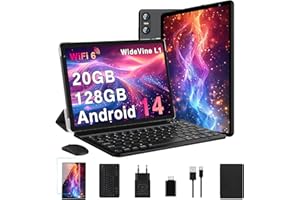 Biegedy Tablet 10 Pulgadas Android 14, 20GB RAM + 128GB ROM (TF 1TB), Dual Band WiFi 6, Octa-Core, Widevine L1 / 5 MP + 8 MP / 1280 * 800 Pixels/GMS/Bluetooth 5.0, Tablet con Teclado y Raton Negro
