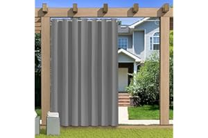 KUZRZNH Outdoor Vorhang Blickdicht Wasserdicht Wetterfest Blackout Outdoorvorhänge mit ösen, Sichtschutz Sonnenschutz Gardine/Vorhänge for Patio Balkon Pavillon,Grau,1 Stück|132x213CM(BxH)