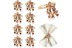 MOAMUN 8 Piezas Anillos Servilletero Navideños, Servilleteros Individuales Dorada con Pedrería, Support pour Serviettes Metálicos para Navidad Acción De Gracias Bodas Cumpleaños Decoración De Mesa