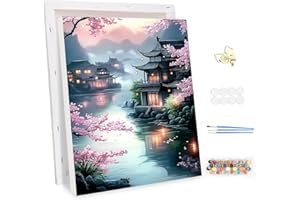 MEIYUDA Dipingere con i Numeri Adulti con Telaio Paesaggio, Kit di Pittura a Olio su Tela Fai-da-Te con Pennelli Pittura a Pigmento Acrilico Disegno, Decora la Casa Regalo 30x40cm