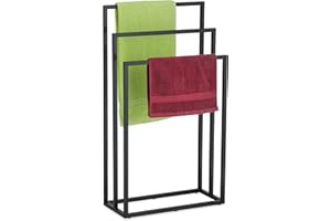 Relaxdays Toallero de Pie 3 Barras, Acero, 82,5 x 46 x 21 cm Aprox, Soporte de Toallas para Suelo de Baño, Color Negro