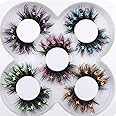 wiwoseo False Eyelashes Fluffy Wispy Faux Mink Lashes Valentines Festival Styles Dramatic 3D Effect Butterfly Colorful Decorative Fake Eyelashes for New Year Cosplay Party Stage