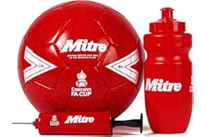 Mitre Emirates FA Cup Official Football Gift Set | Size 4 Red Football, Mini Pump & 500ml Water Bottle | Training Ball for Kids & Football Fans Set Box, Red/White, 4 UK
