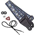 KLIQ Sangle de guitare vintage tissée pour guitare acoustique et électrique | Style Hootenanny jacquard des années 60 | 2 verrous de sangle en caoutchouc inclus (Classic-Hendrix Blue)
