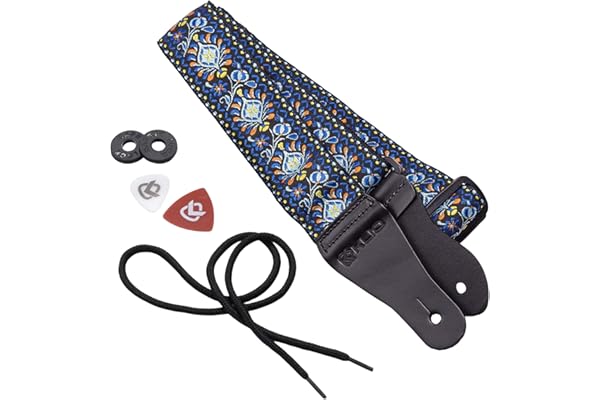 KLIQ Sangle de guitare vintage tissée pour guitare acoustique et électrique | Style Hootenanny jacquard des années 60 | 2 verrous de sangle en caoutchouc inclus (Classic-Hendrix Blue)