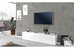 Dmora Mobile da Soggiorno Porta, Made in Italy, Supporto per TV da Salotto a 1 Anta a ribalta, cm 180x30h40, Colore Bianco Lucido