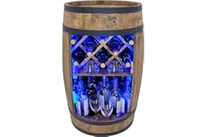 WEECO Tonneau Bar en Bois avec Éclairage LED RGB – Casier à Vin avec 2 Étagères et Porte-Bouteilles – Bar Meuble Rustique – 80x50cm – Marron Foncé
