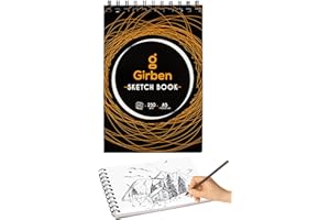 GIRBEN Sketchbook A5 per Disegni con Fogli Bianchi - Album da Disegno Spiralato, Copertina Waterproof, Grammatura 250 g/mc, 14 x 21 cm, 20 Pagine