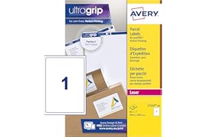 Avery L7167 samoprzylepne etykiety wysyłkowe, drukarki laserowe, 1 etykieta na arkusz A4, 40 etykiet, UltraGrip, białe