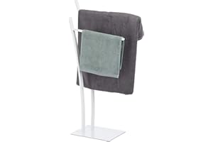 Relaxdays 2-Rail Double Stand, Freestanding Towel Holder, Bathroom Valet, White, HWD 88 x 43 x 24 cm