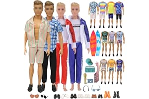 WANDERGO 25 Pack Ropa y Accesorios Compatible con Ken Muñecas, 1 Chándal, 3 Conjuntos de Manga Corta, 1 Conjunto de Camiseta de Tirantes, 10 Zapatillas, 8 Accesorios al Azar para muñecas de 11,5 Pulgadas