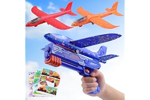 HENAKMSL Flugzeugwerfer Spielzeug Set 3 Flugzeuge Schaum Gleiter Launcher Spielzeug mit LED Werfen Gleiter Flugzeug Fliegendes Spielzeug im Freien Schießspiel Geschenke für Kinder Jungen Mädchen Alter 3-12