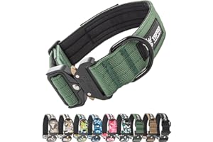 TSPRO Premium Collares para Perros, Ajustable de Collar Táctico Perro con Parche y Broche Metálica de Liberación Rápida Resistente para Perros Medianos a Grandes (Verde M)