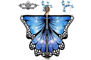 plainshe Butterfly Wings for Girls, Butterfly Costume for Halloween, Fairy Wing Kids, 3PCS Butterfly Cape Set