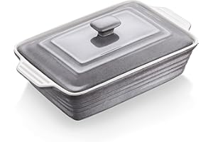 LOVECASA Teglia da Forno in Gres Teglia Rettangolare per Lasagne 4500 ml, Lasagnere/Teglia per Cottura con Manici e Coperchio, Ideale per Lasagne/Pasta/Torta/Tapas, 39,5 * 24 * 9 cm, Marrone Graduale