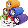 Prairie Horse Supply 4 inch Vet Wrap Tape Bulk, FDA Approved, Dog Cat Pet Self Adhesive Flex Bandage Rap Grip Roll, Assorted Colors 6, 12, 18, or 24 Packs
