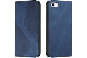 Mo-Somnus Compatible with iPhone SE 2020/iPhone 8/iPhone 7 (4.7 Inch) Case, Magnetic PU Leather Flip Wallet Case Mobile Phone Case, Shockproof Folding Wallet Flip Case with Card Slots, Blue