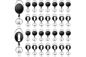 suokoun 30 Stück Schlüsselanhänger Ausziehbar, einziehbarer Ausweishalter mit Karabiner, Gürtelclip und Schlüsselring, Ausweishalter für Ausweis, Name, Schlüsselanhänger