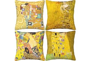 Hostecco Gula kuddöverdrag med målningar av Gustav Klimt, Kyssen, fyrkantiga, dekorativa kuddöverdrag för soffa, schäslong, s
