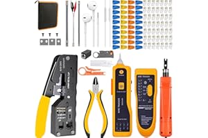 MAYLINEE-TECH MAYLINEE RJ45/CAT6 Herramientas de Crimpado para Pelador de cables de red RJ45 Crimpadora CAT5/CAT5E RJ11/RJ12 con Probador de Cables LAN Pelacables Conector Alicates(Naranja)