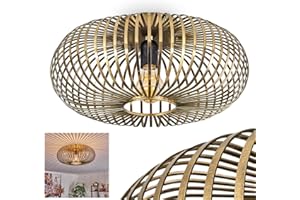 HOFSTEIN Lampa sufitowa Oravi, lampa sufitowa wykonana z metalu w kolorze mosiądzu antycznego, lampa retro z efektem kraty, Ø 40,5 cm, oprawka E27. bez żarówki